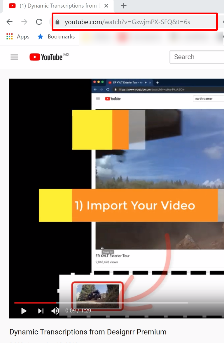 YouTube url on browser